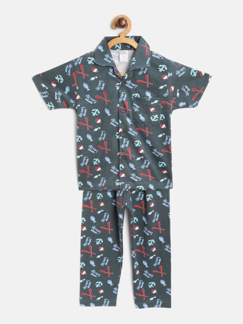 

NAUTI KIDZ Boys Green & Red Printed Night suit