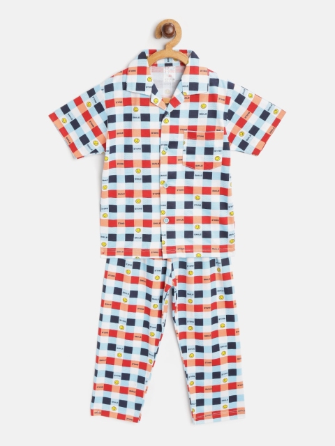 

NAUTI KIDZ Boys Blue & White Checked Night suit