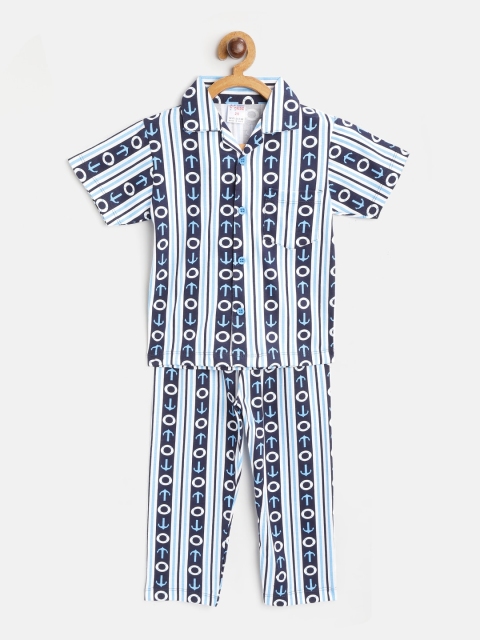 

NAUTI KIDZ Boys Blue & White Striped Night suit