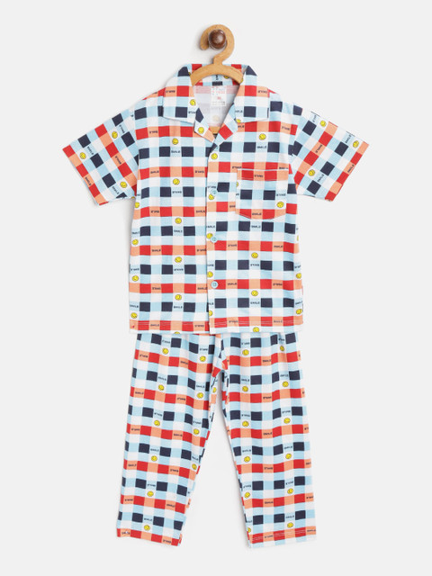 

NAUTI KIDZ Boys Blue & White Checked Night suit
