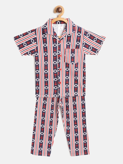 

NAUTI KIDZ Boys Navy Blue & Red Striped Night suit