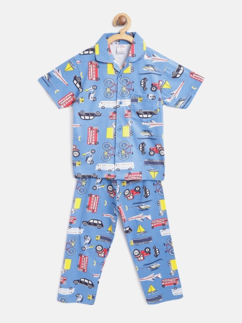 

NAUTI KIDZ Boys Blue Printed Cotton Night suit