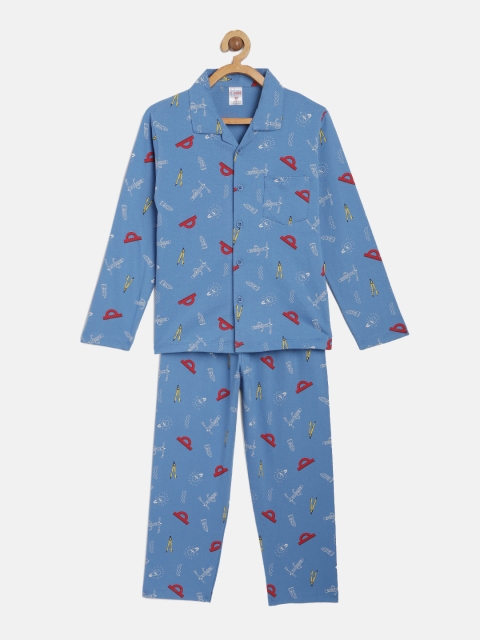 

NAUTI KIDZ Boys Blue Printed Night suit