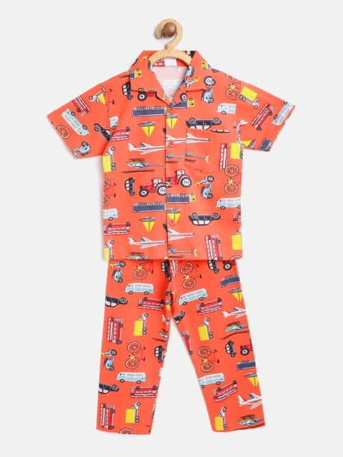 

NAUTI KIDZ Boys Orange Printed Cotton Night suit