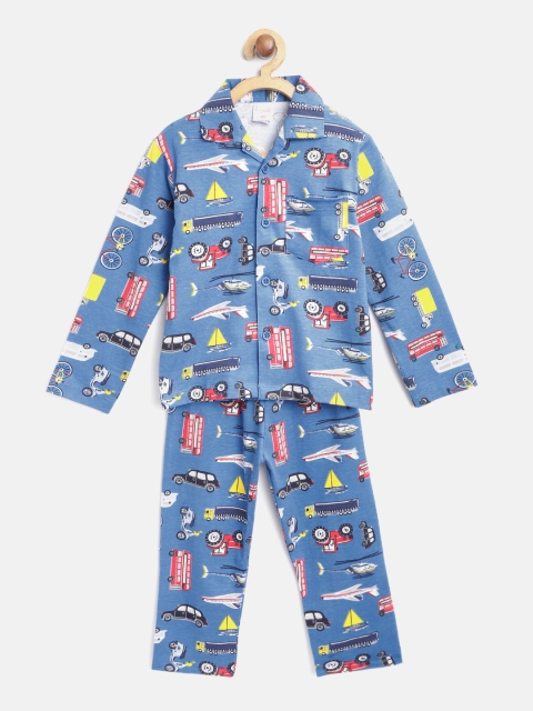 

NAUTI KIDZ Boys Blue & Red Pure Cotton Quirky Printed Night Suit