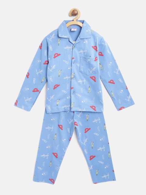 

NAUTI KIDZ Boys Blue Printed Night suit