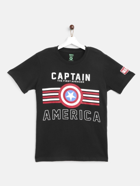 

YK Marvel Boys Black & White Captain America Print Pure Cotton Round Neck T-shirt