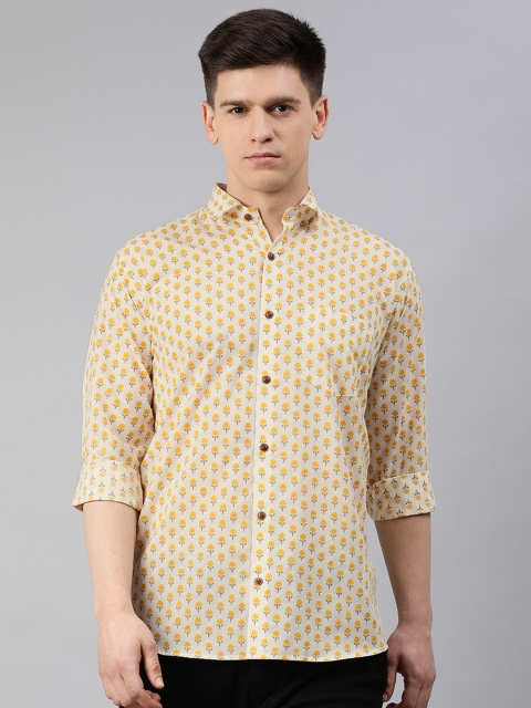 

MILLENNIAL MEN Men Beige & Yellow Regular Fit Printed Casual Shirt
