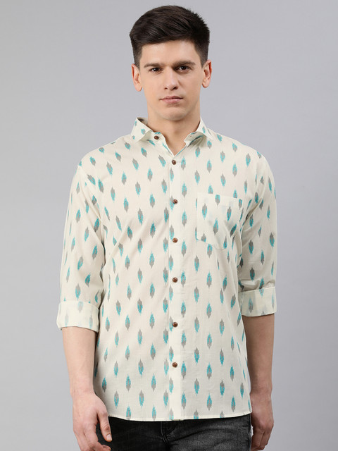 

MILLENNIAL MEN Men Off-White & Grey Regular Fit Printed Casual Shirt