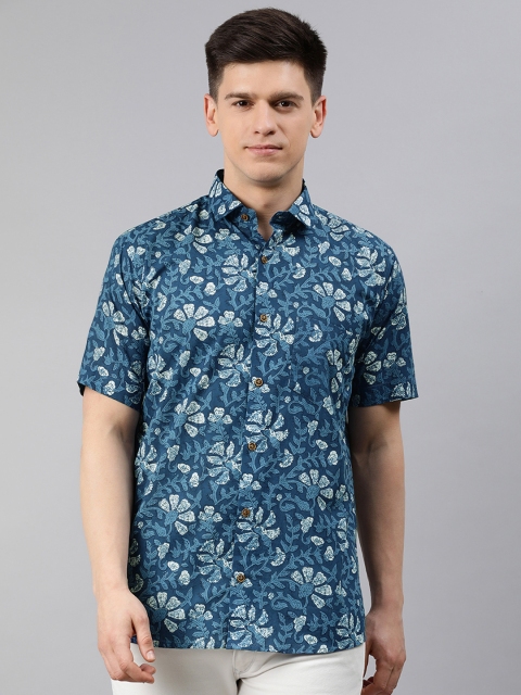 

MILLENNIAL MEN Men Blue & Off-White Regular Fit Floral Printed Casual Shirt