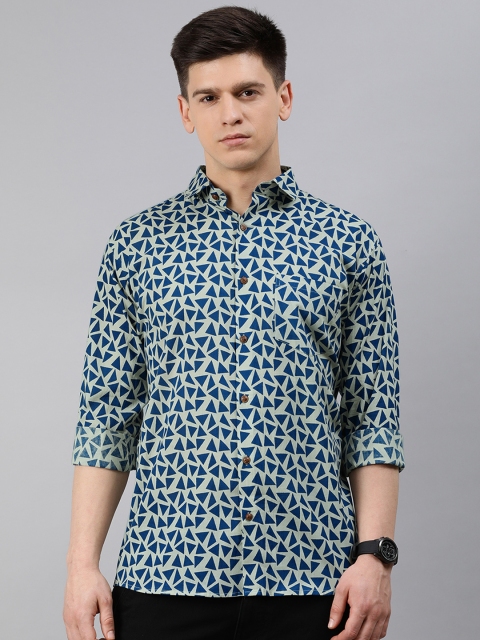 

MILLENNIAL MEN Men Navy Blue & Grey Regular Fit Printed Casual Shirt
