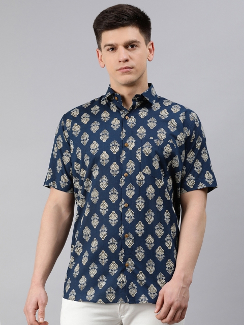 

MILLENNIAL MEN Blue Printed Pure Cotton Regular Fit Casual Shirt