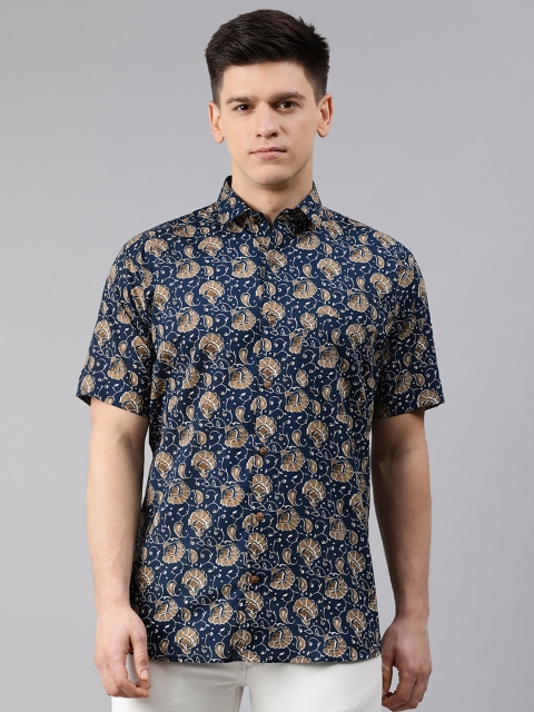 

MILLENNIAL MEN Men Navy Blue & Brown Regular Fit Printed Pure Cotton Casual Shirt