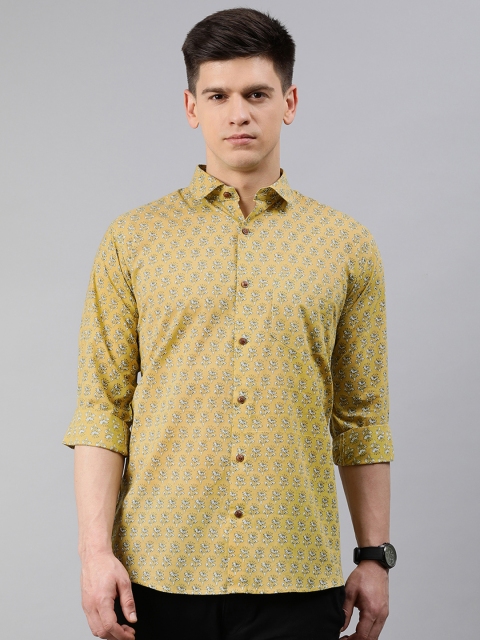 

MILLENNIAL MEN Men Mustard Yellow & White Regular Fit Floral Printed Casual Shirt