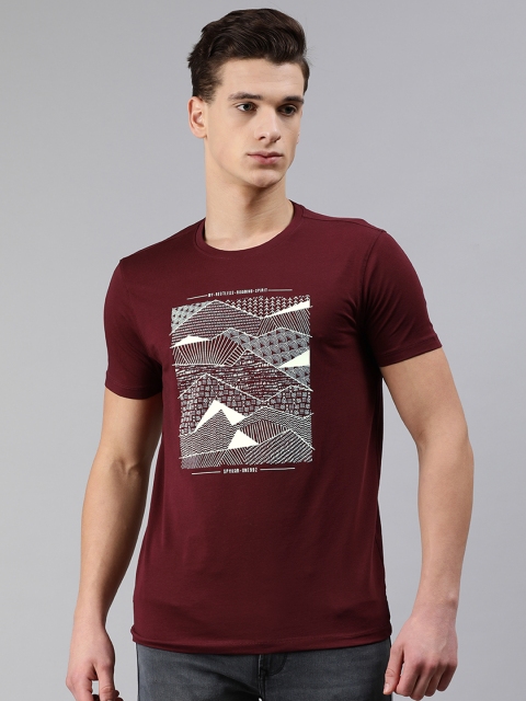

SPYKAR Men Maroon Printed Round Neck T-shirt