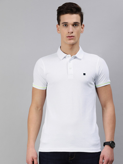 

SPYKAR Men White Solid Polo Collar Pure Cotton T-shirt