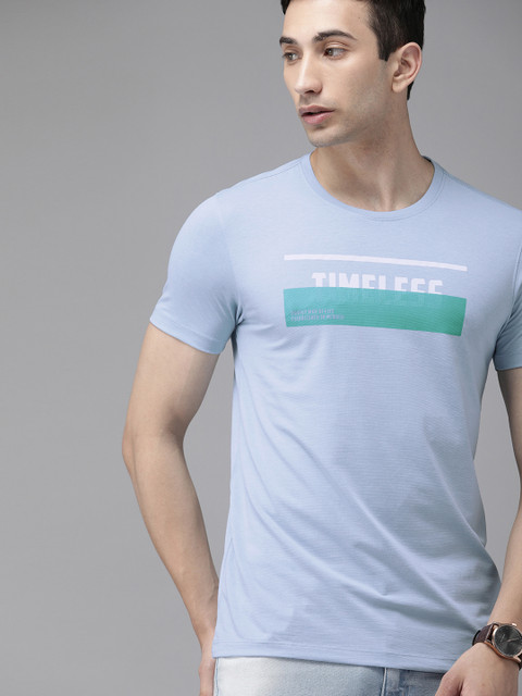 

SPYKAR Men Blue Printed Round Neck T-shirt