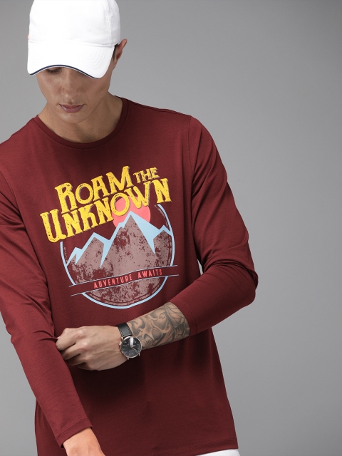 

SPYKAR Men Burgundy Printed Round Neck T-shirt