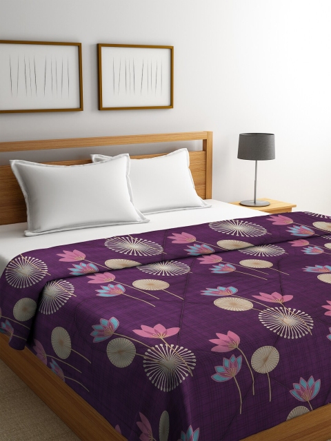 

KLOTTHE Purple & Brown Floral Printed 553 GSM Mild Winter Double Bed Quilt