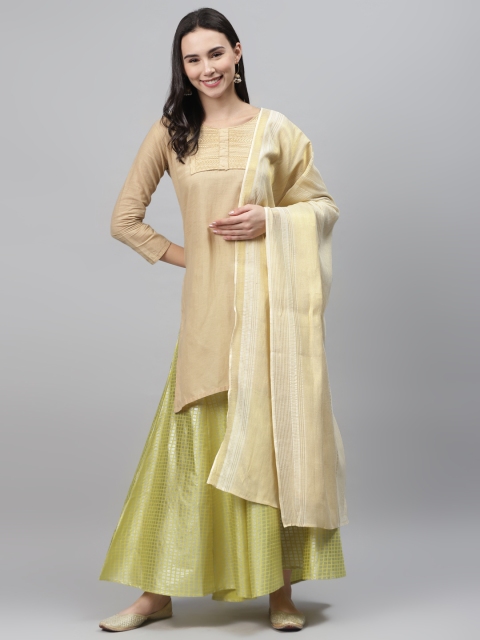 

AURELIA Off-White & Golden Woven Design Dupatta