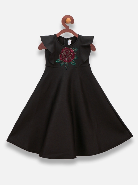 

LilPicks Girls Black Solid Fit and Flare Dress