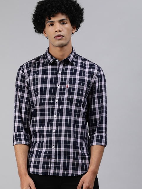 

Levis Men Black & Purple Slim Fit Checked Casual Shirt