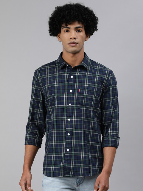 

Levis Men Navy Blue & Green Slim Fit Checked Casual Shirt