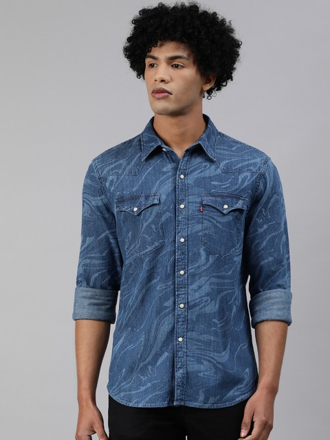 

Levis Men Blue Slim Fit Denim Printed Casual Shirt