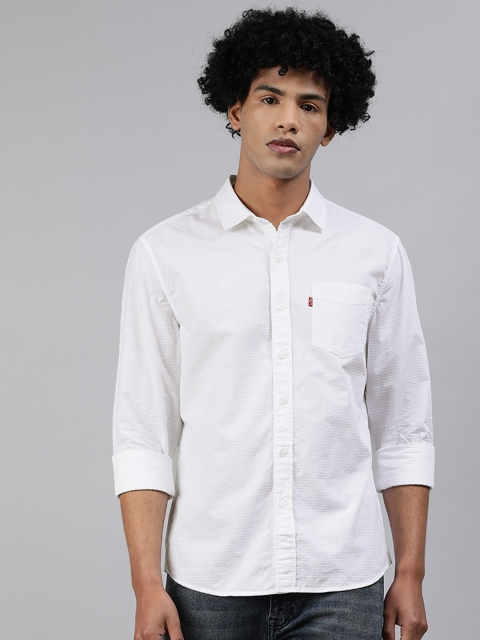 

Levis Men White Slim Fit Self-Striped Casual Shirt