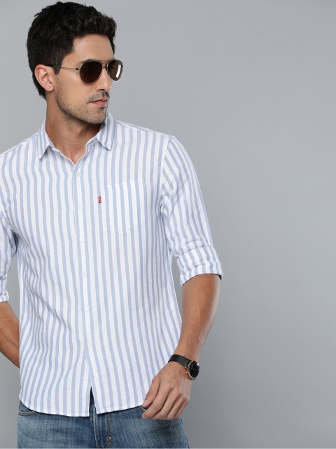 

Levis Men White & Blue Slim Fit Striped Casual Shirt