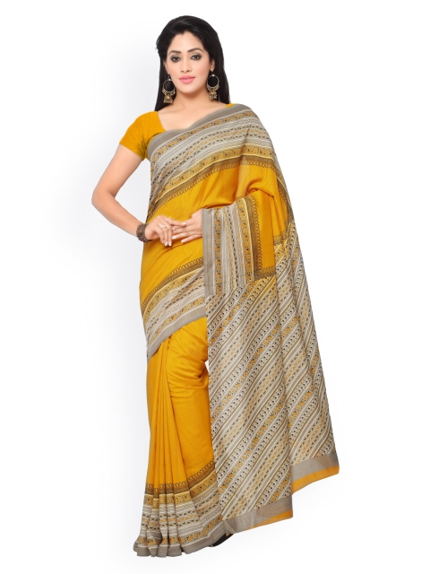 

Saree mall Mustard Yellow Pashmina Art Silk Printed Saree