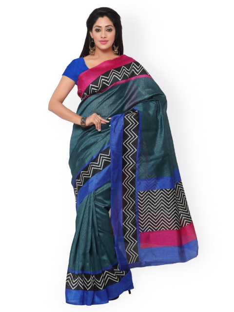 

Saree mall Teal Green Chevron Print Art Silk Traditional Saree