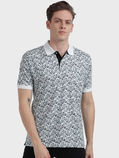

ColorPlus Men Off-White & Green Printed Polo Collar T-shirt