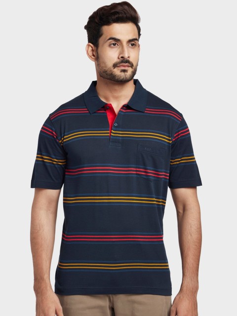 

ColorPlus Men Navy Blue Striped Polo Collar T-shirt