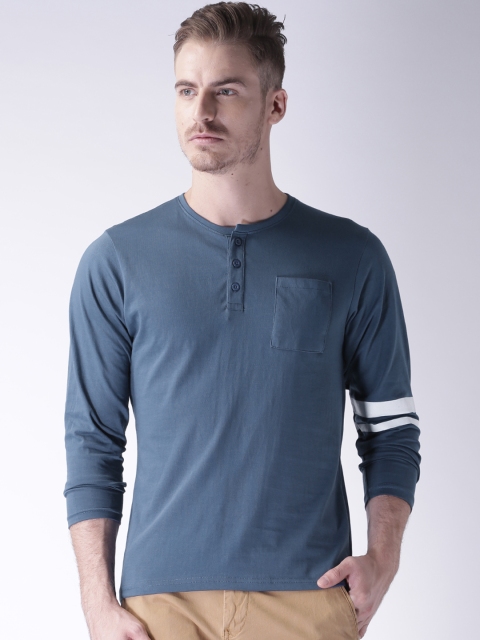 

Moda Rapido Blue Slim Henley Pure Cotton T-shirt