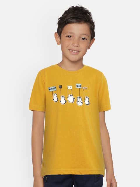 

Indian Terrain Boys Yellow Printed Round Neck Pure Cotton T-shirt