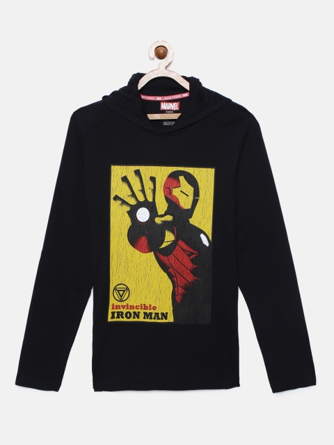 

Indian Terrain Boys Black Iron Man Printed Cotton Hood Pure Cotton T-shirt