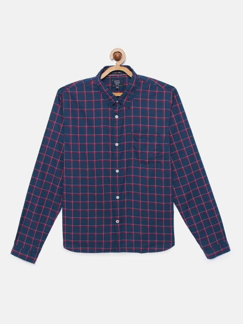 

Indian Terrain Boys Navy Blue & Red Regular Fit Checked Pure Cotton Casual Shirt