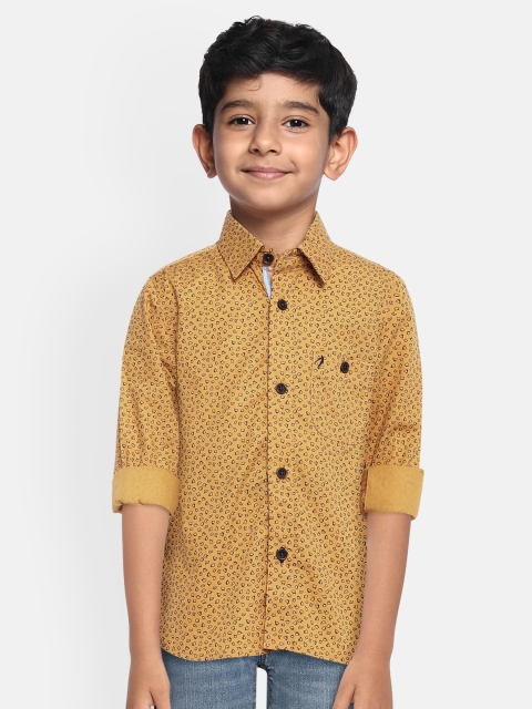 

Indian Terrain Boys Yellow & Navy Blue Regular Fit Printed Cotton Casual Shirt