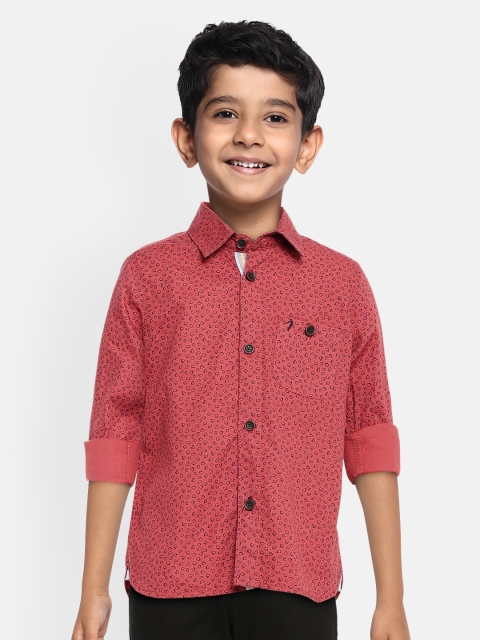 

Indian Terrain Boys Red & Navy Blue Regular Fit Printed Cotton Casual Shirt