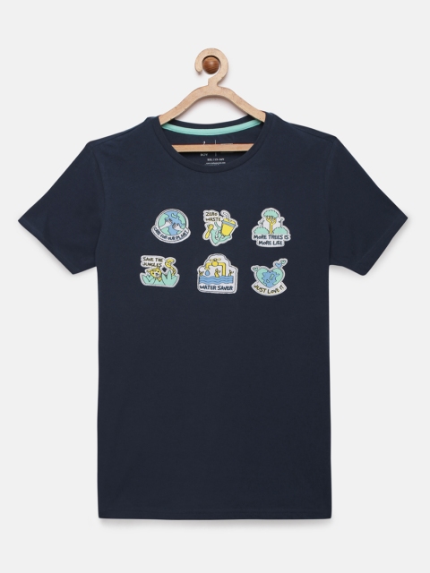 

Indian Terrain Boys Navy Blue Printed Round Neck Pure Cotton T-shirt