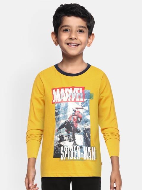 

Indian Terrain Boys Yellow Printed Pure Cotton Round Neck T-shirt