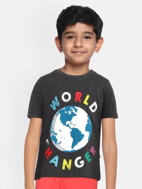 

Indian Terrain Boys Charcoal Grey Printed Round Neck T-shirt