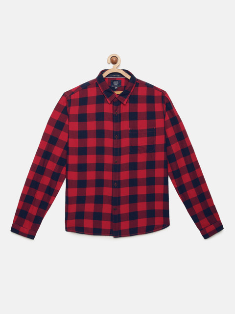 

Indian Terrain Boys Red & Navy Blue Regular Fit Checked Pure Cotton Casual Shirt
