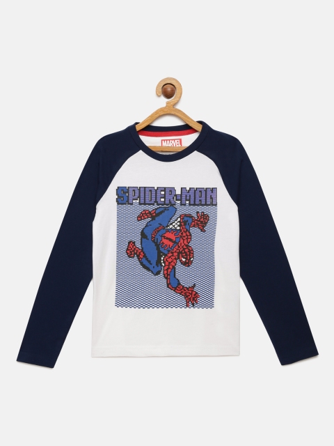 

Indian Terrain Boys White Blue Spiderman Printed Cotton Round Neck Pure Cotton T-shirt