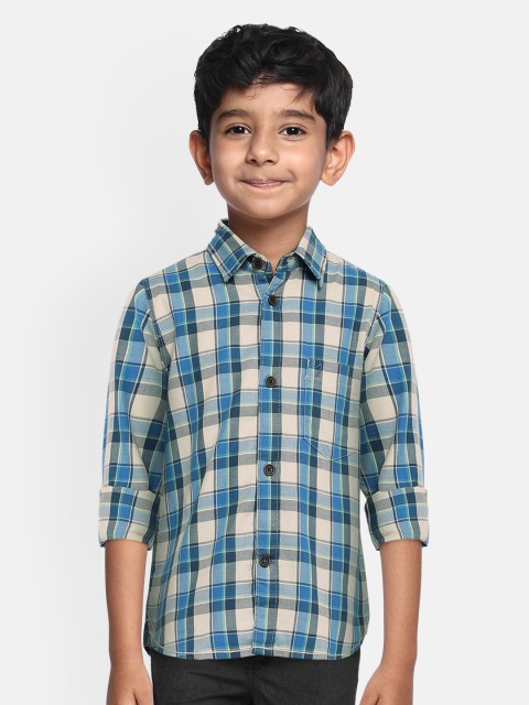 

Indian Terrain Boys Blue & Cream-Coloured Regular Fit Checked Casual Shirt