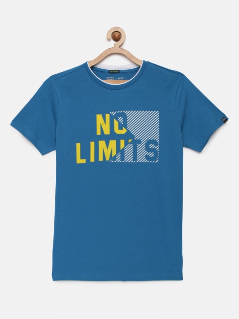 

Indian Terrain Boys Blue Printed Round Neck Pure Cotton T-shirt