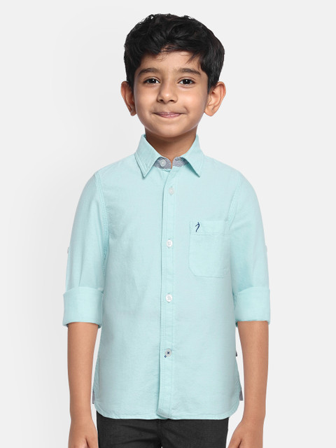 

Indian Terrain Boys Turquoise Blue Regular Fit Pure Cotton Solid Casual Shirt