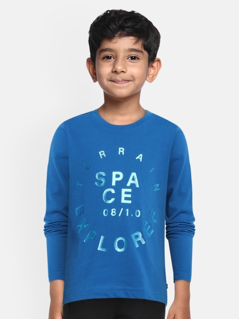 

Indian Terrain Boys Blue Printed Round Neck Pure Cotton T-shirt