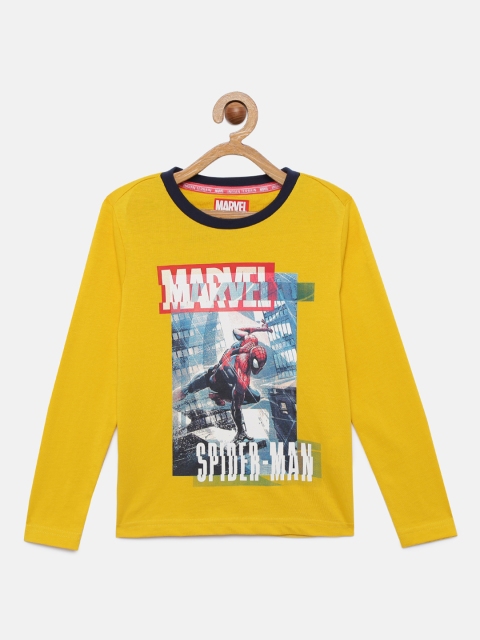 

Indian Terrain Boys Yellow Printed Spiderman Round Neck Cotton Pure Cotton T-shirt